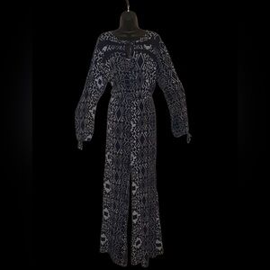 Charlotte Russe Navy Blue and White Geometric Long Sleeve Jumpsuit